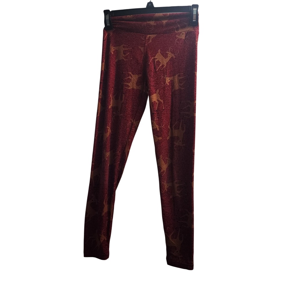 LuLaRoe Tween Leggings Red Deer Reindeer Pattern Elastic Waist Comfortable